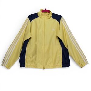 Adidas Windbreaker Jacket Mens Yellow Navy Blue Full Zip 3-Stripes Sporty